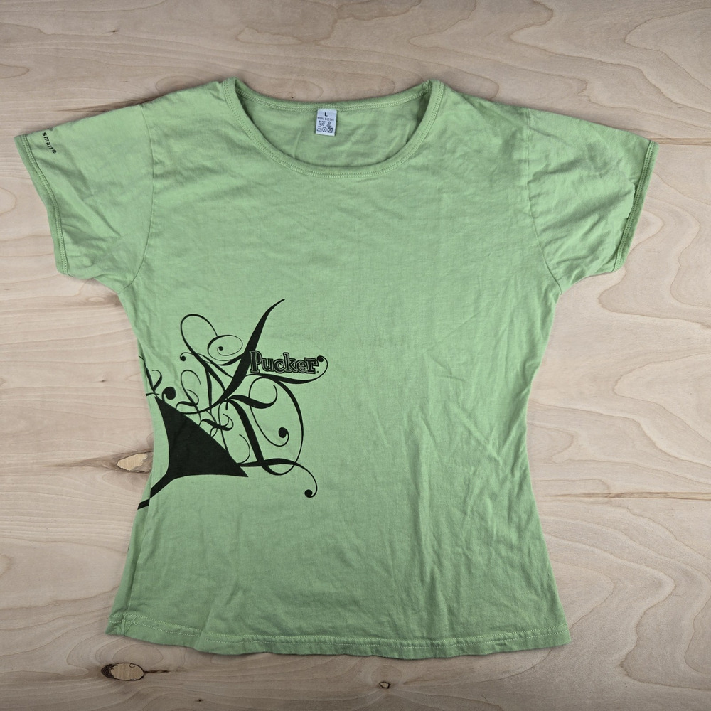 Pucker Green Short Sleeve T-Shirt Womens Sz L Large DEKUYPER Advertisement